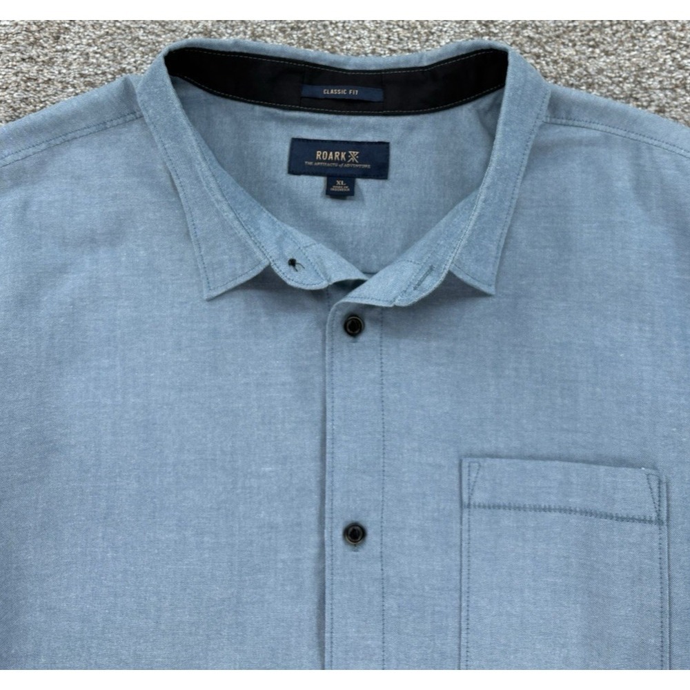 Roark Shirt Mens XL Blue Well Worn Mid Weight Classic Fit Short Sleeve Button Up - Picture 2 of 12